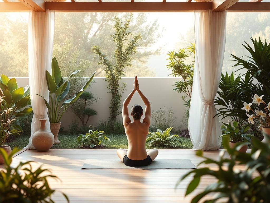 A serene, high resolution image of a peaceful detox retreat