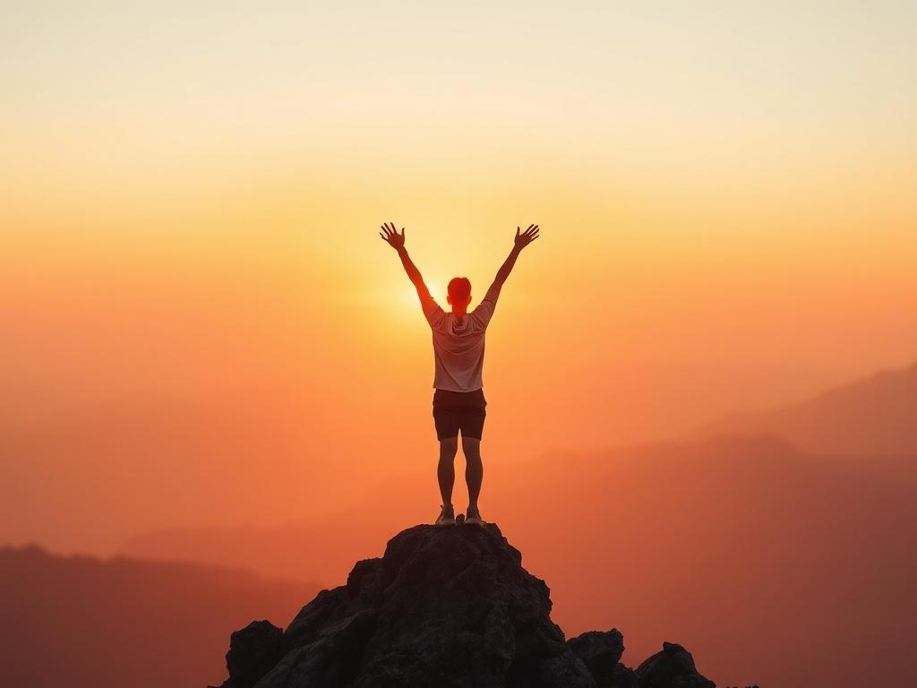 A serene image of a person standing on a mountain