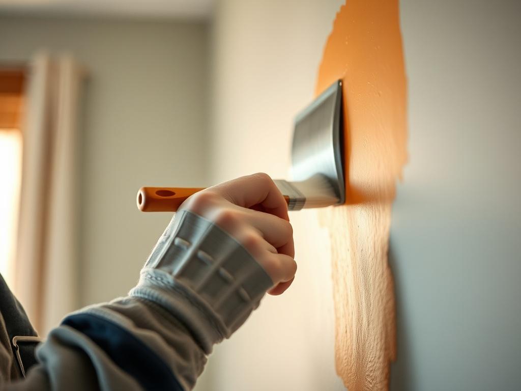 A close up shot of a skilled painter carefully applying