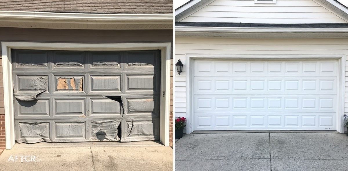 Before and after garage door repair