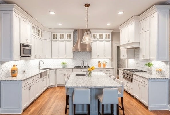 After: Modern bright kitchen with white cabinets and premium finishes