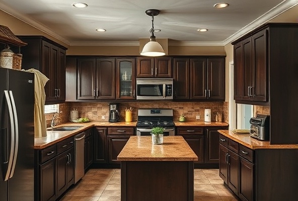 Before: Outdated kitchen with dark cabinets