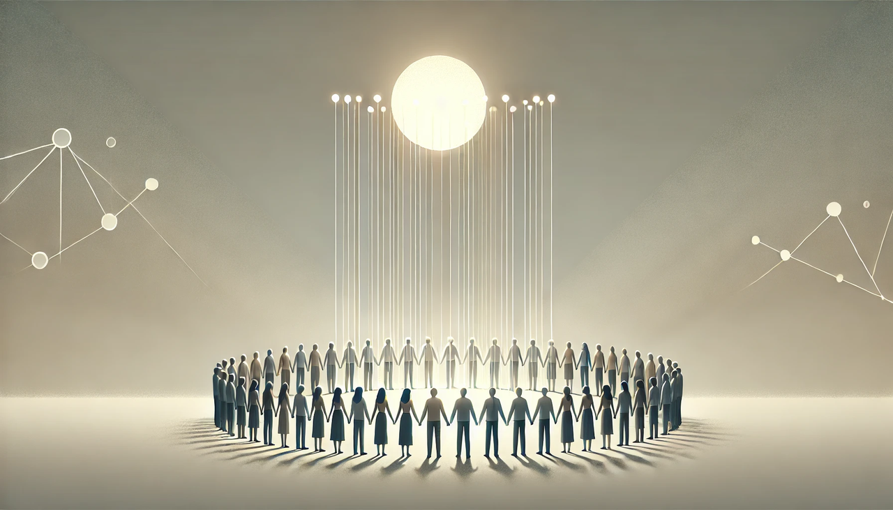 culture dall·e 2025-01-22 11.33.19 - a simplified digital illustration representing the alignment of culture within an organization, symbolized by a diverse group of people standing in a .webp