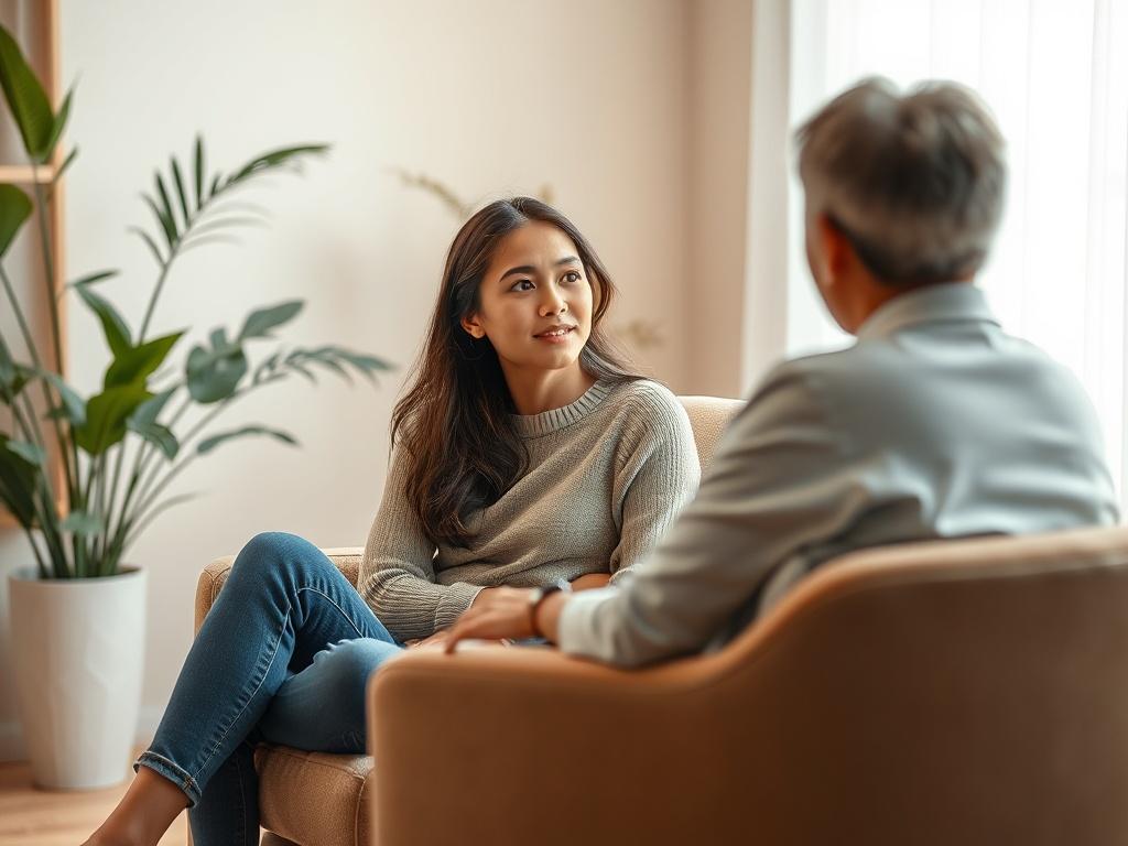 A serene setting featuring a person sitting comfortably on a