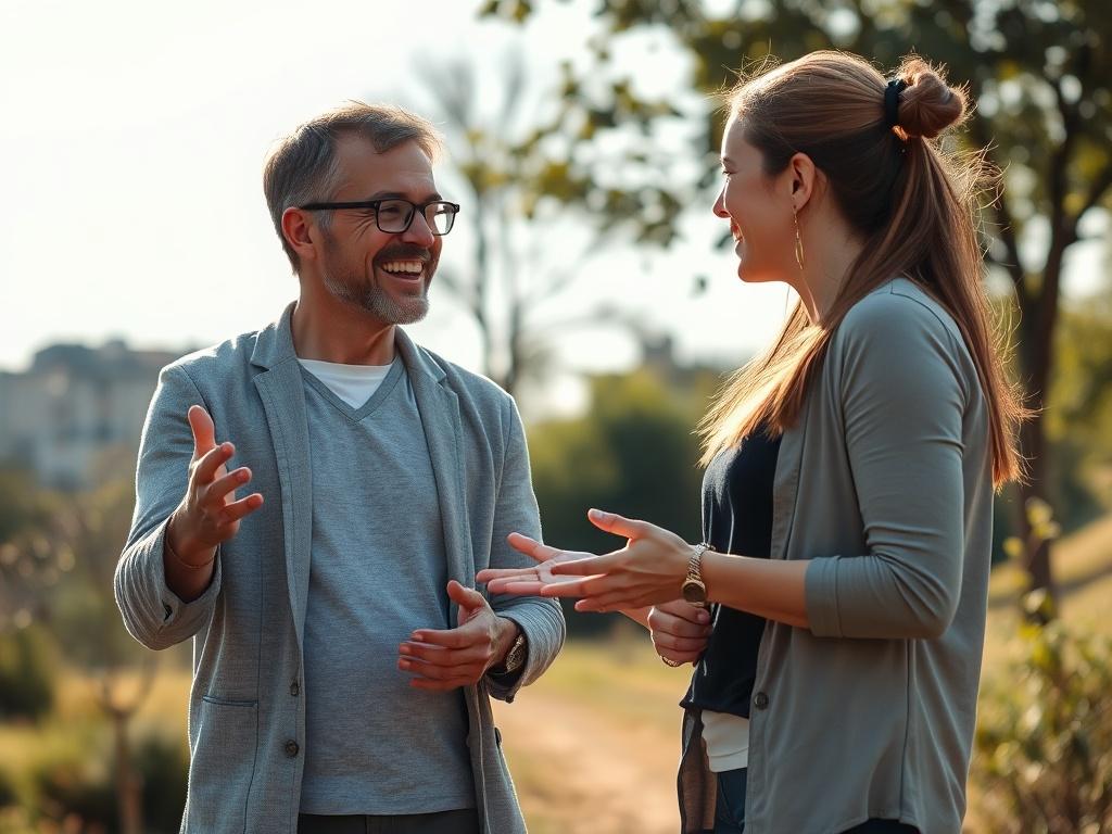 A coach and a client are outdoors, engaged in a