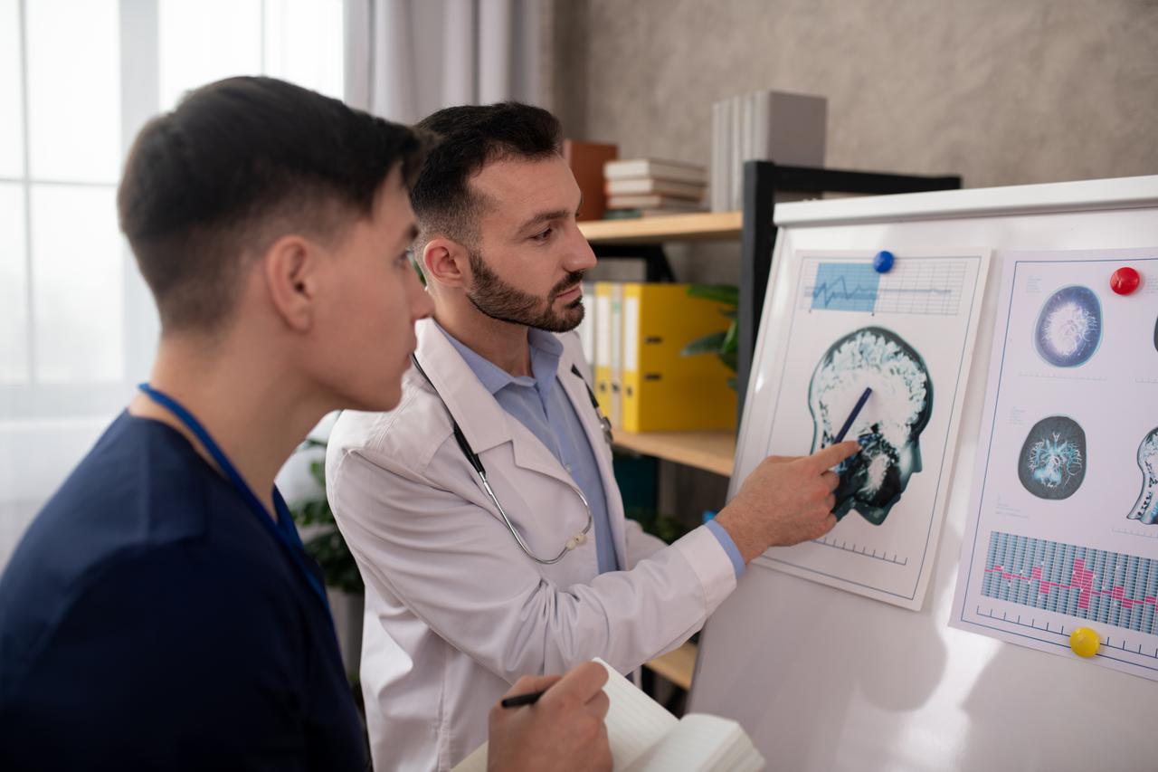Neurologists looking at brain