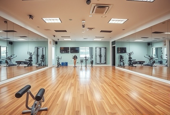 Modern group fitness studio with mirrors