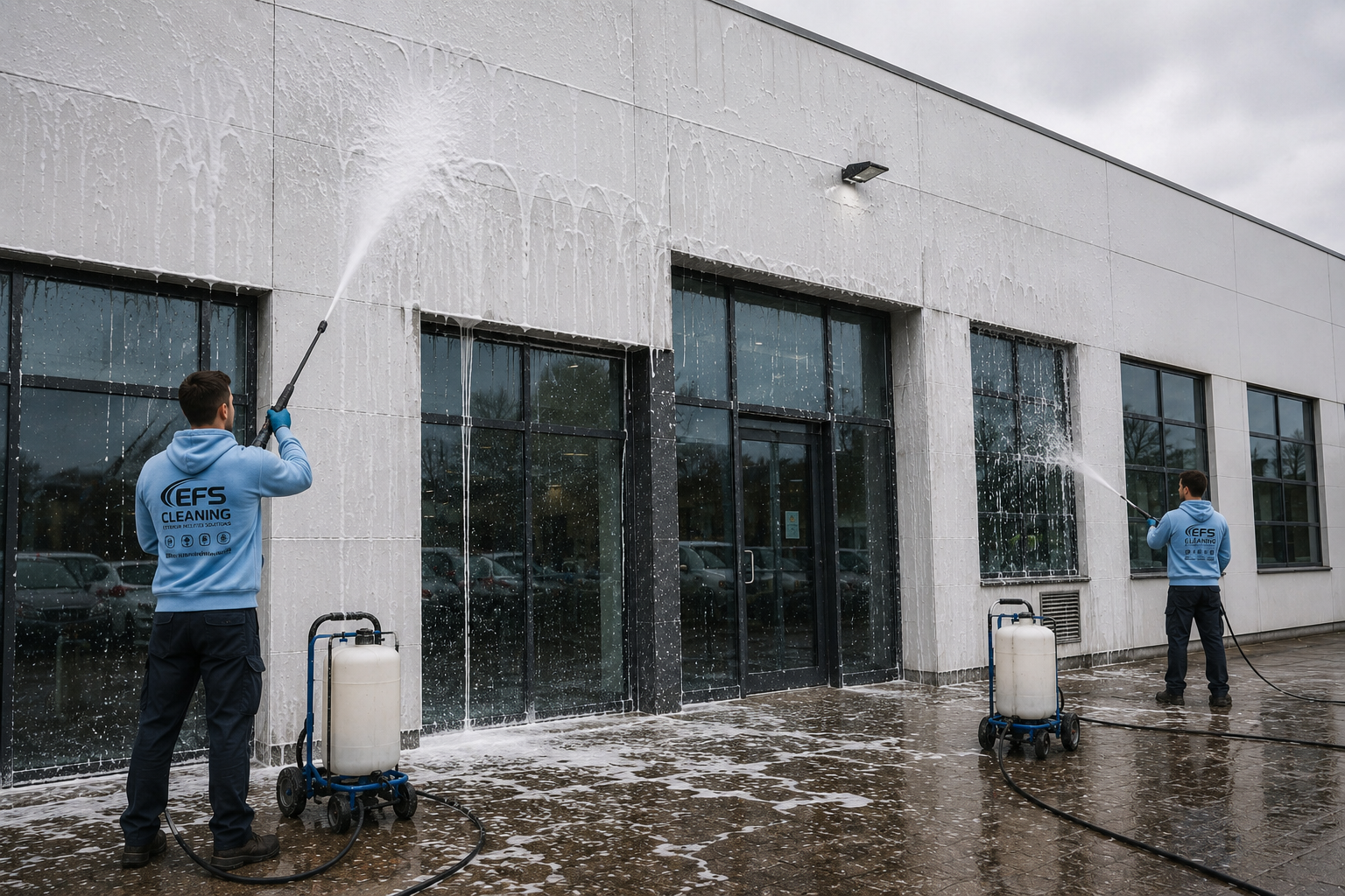 Power washing and chemical treatment