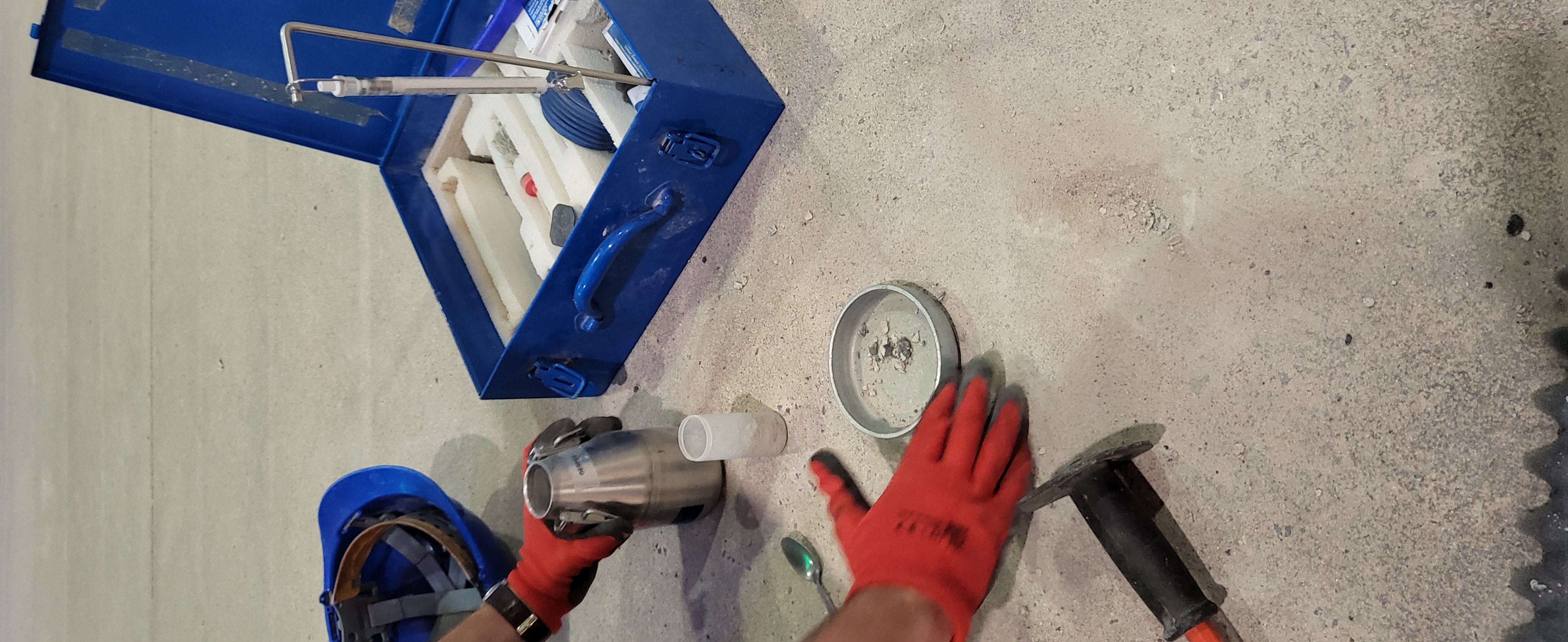 Floor grinding in progress