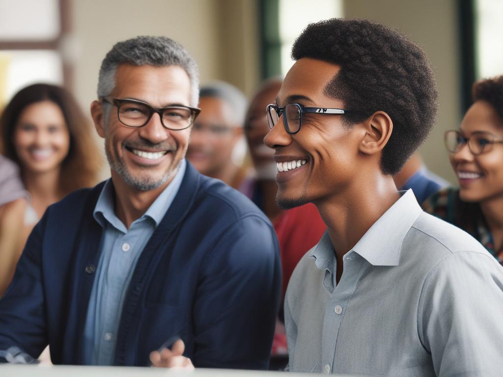 A close-up shot of a diverse group of enthusiastic voters engaging in a community meeting. The scene captures the energy and passion of citizens discussing political issues. The background features a vibrant community center with banners promoting voter registration. The image is rendered in hyper-realistic detail, with a focus on the expressions of hope and determination on their faces, shot with a 45mm f/1.2 lens style.
