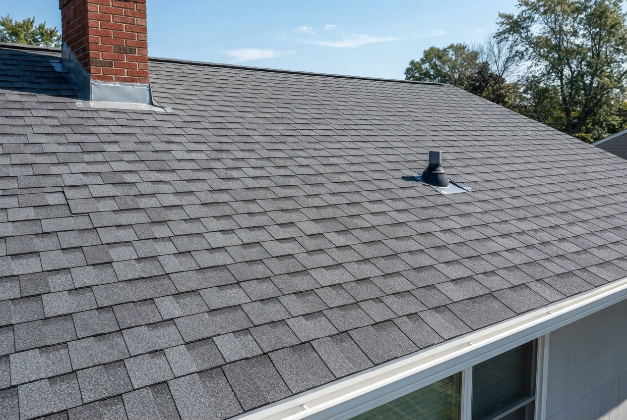After: Roof professionally repaired with new premium shingles