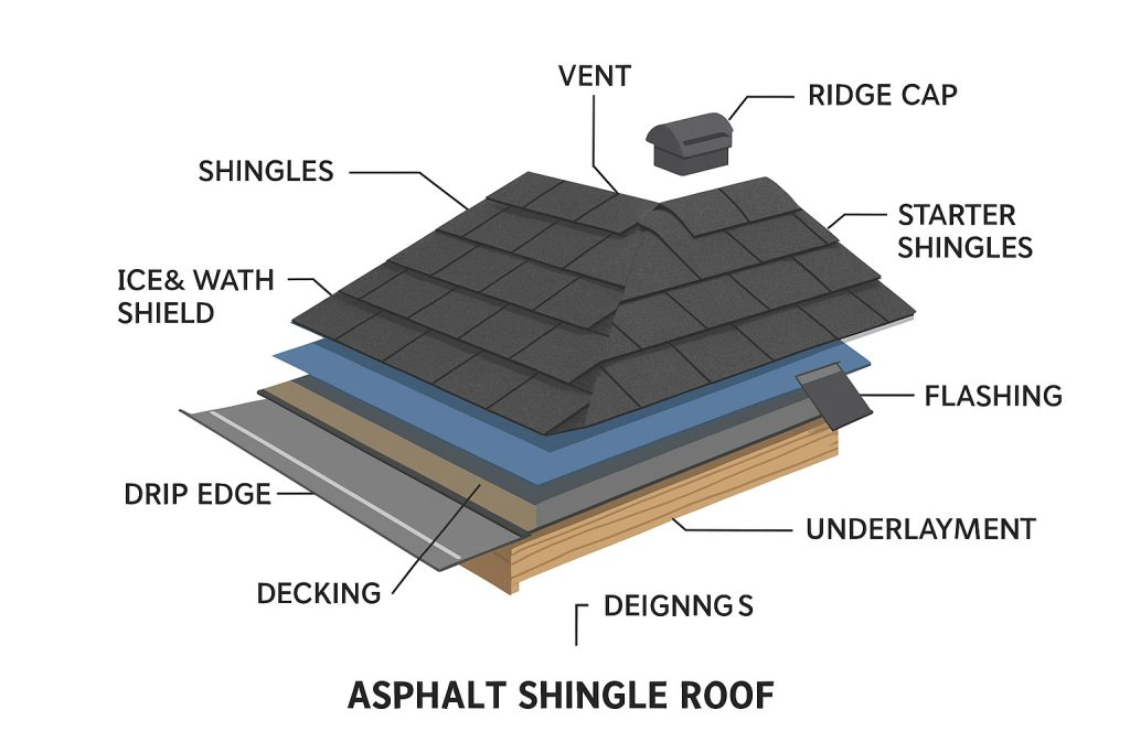 Asphalt roofing components diagram