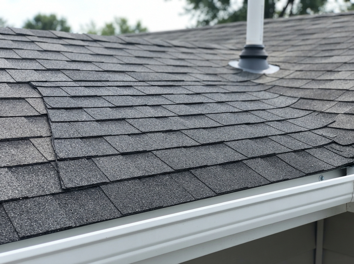 After: Roof section professionally repaired with new shingles in pristine condition