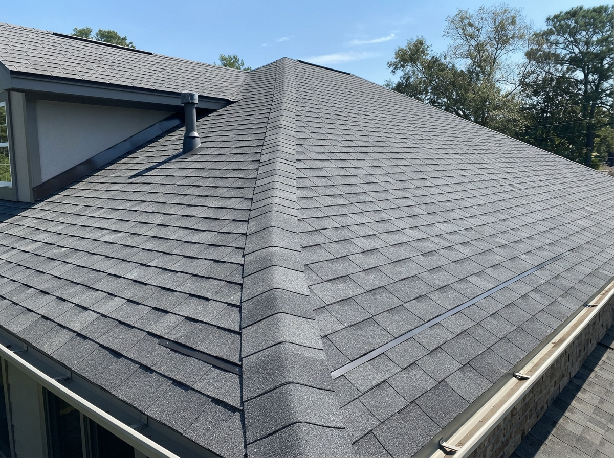 After: Roof professionally repaired with clean undamaged shingles restored