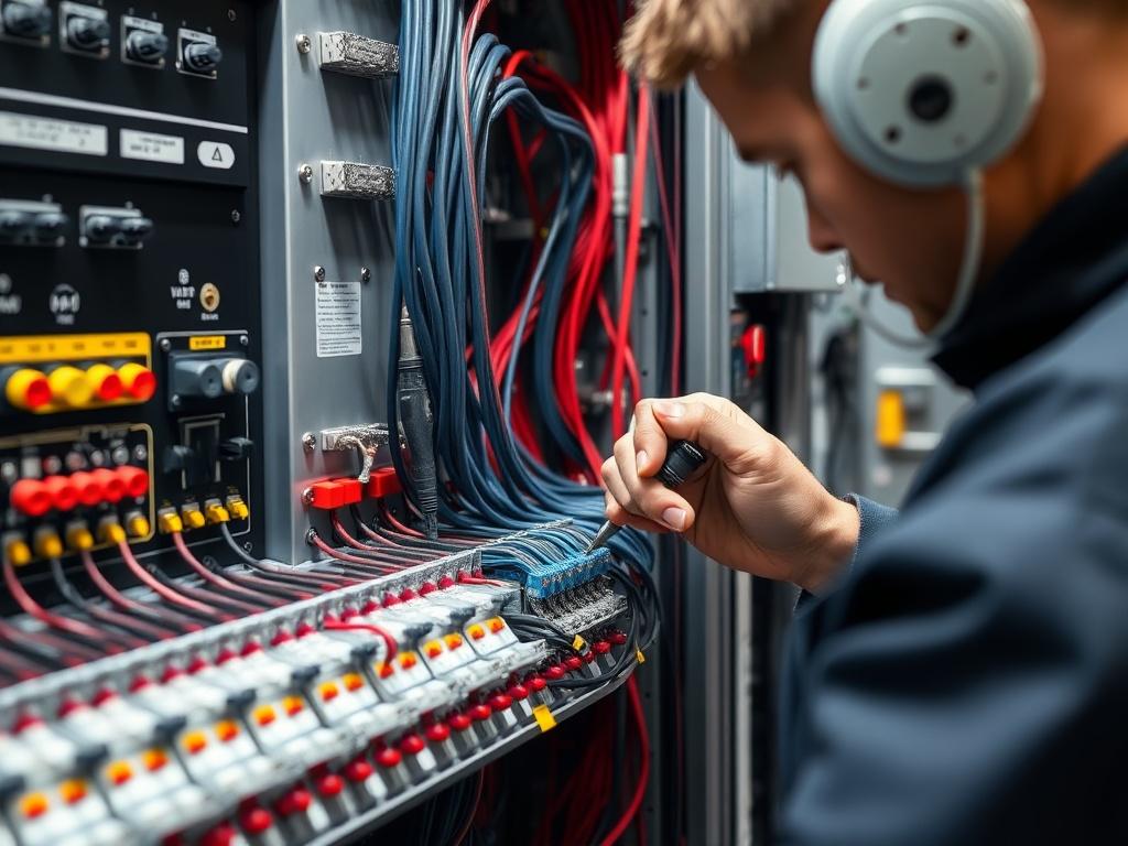 A close up shot of a control cabinet wiring setup,