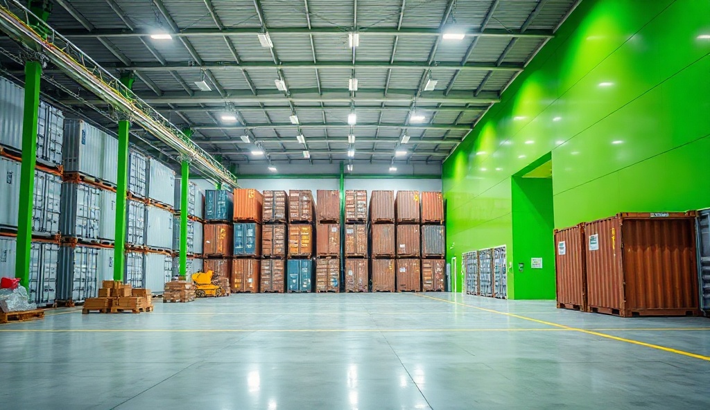 Modern warehouse interior with containers