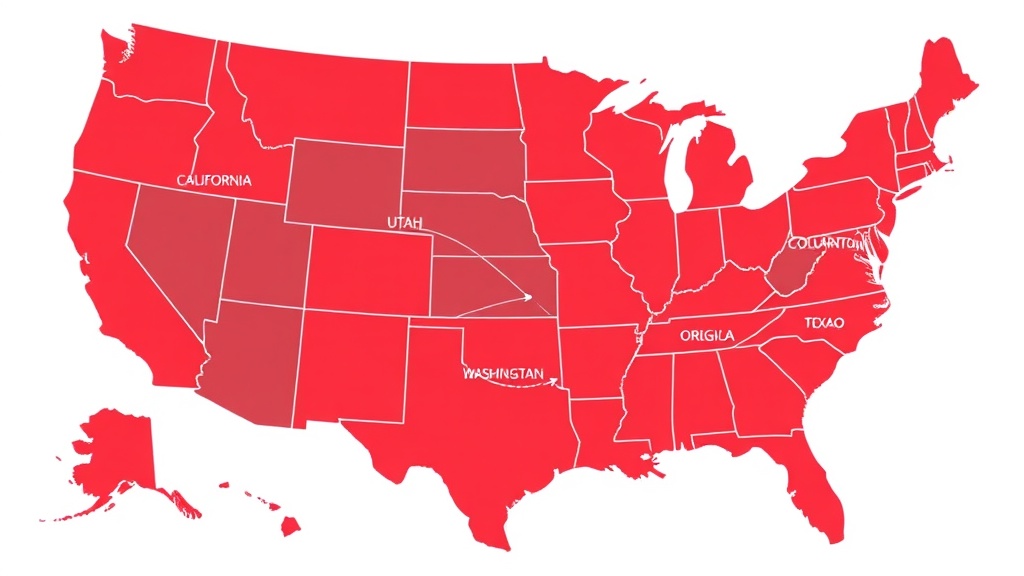 Map showing United American Van Lines service coverage across 12 states with moving truck routes