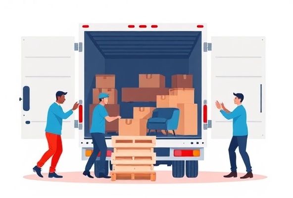 Professional moving crew loading furniture
