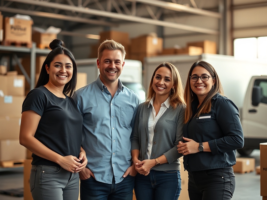 United American Van Lines professional moving team collaborating in warehouse