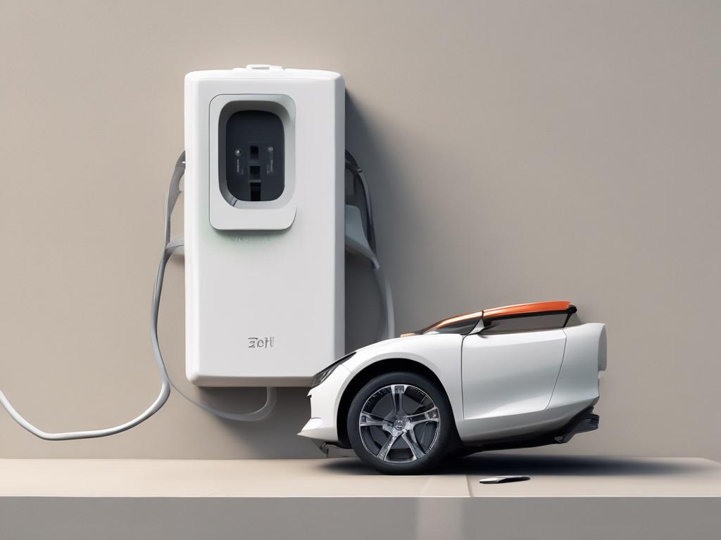 A close-up shot of a sleek Zappi EV charger mounted on a modern home wall, with a clean and simple background that highlights the charger. The image should be in high resolution, showcasing the charger’s design and features in detail, compatible with rgb(50, 170, 39) primary color.