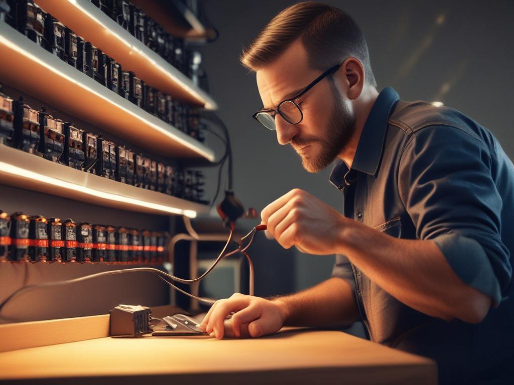 a close up shot of an electrician installing a light