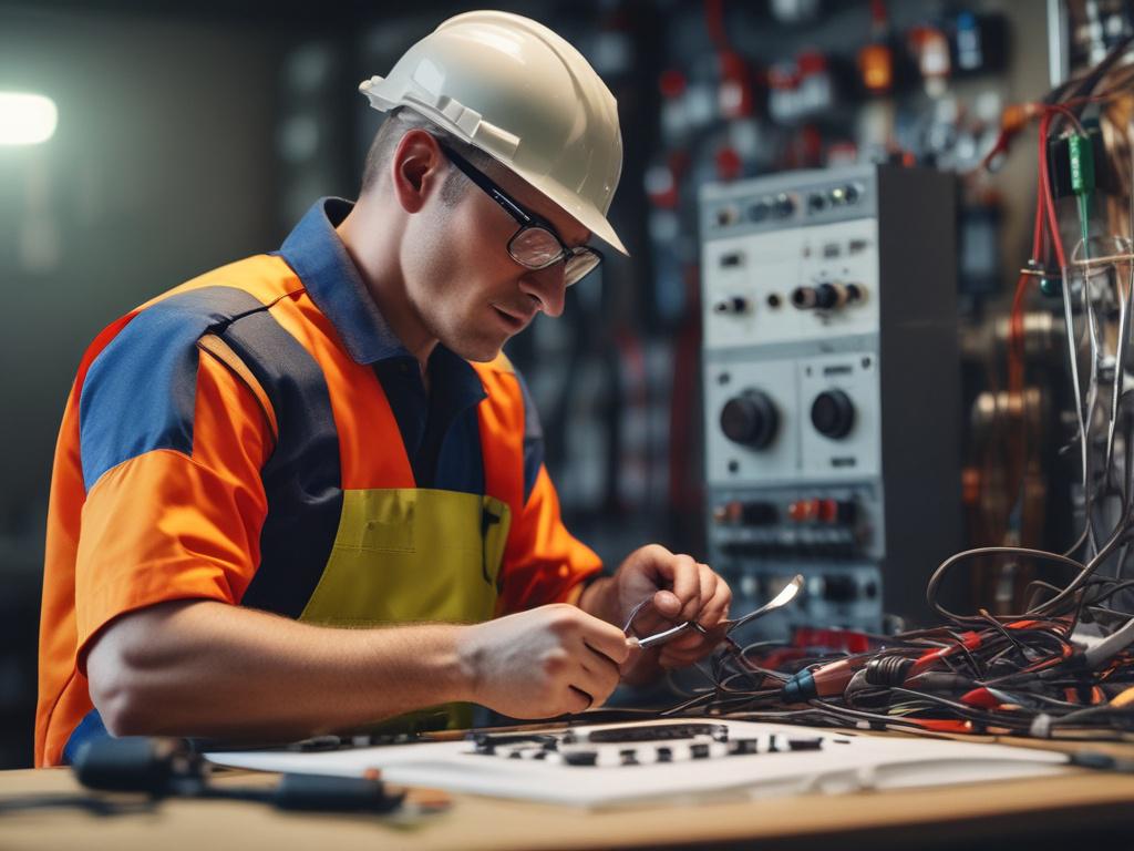 a close up shot of an electrician performing a safety