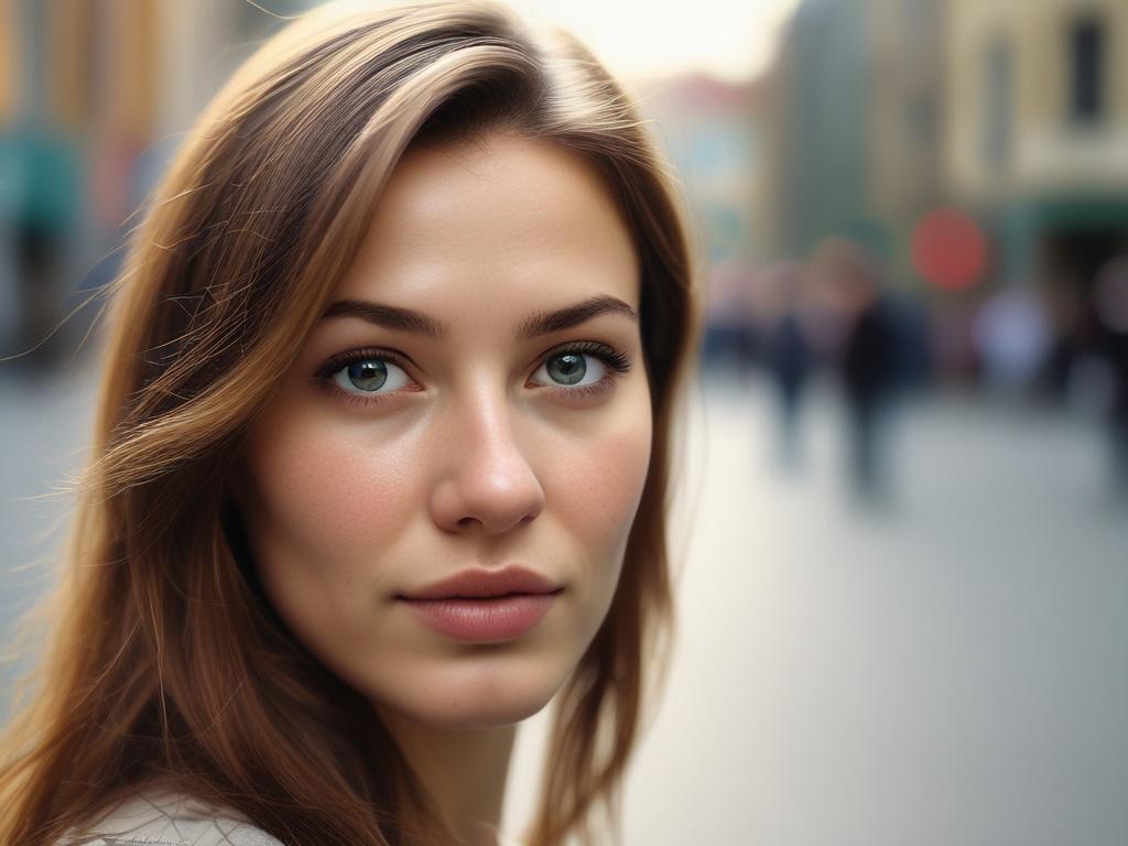 Create a realistic high-resolution photo that reflects the blog titled "Slim Beleggen in Slovenië." The image should feature a single subject: a young professional woman in business attire, thoughtfully analyzing financial graphs and investment documents on a sleek wooden desk. She should be looking directly at the camera, displaying a confident and focused expression, symbolizing clarity and purpose in her investment journey.

The background should be minimalistic, showcasing a soft-focus view of a modern 
