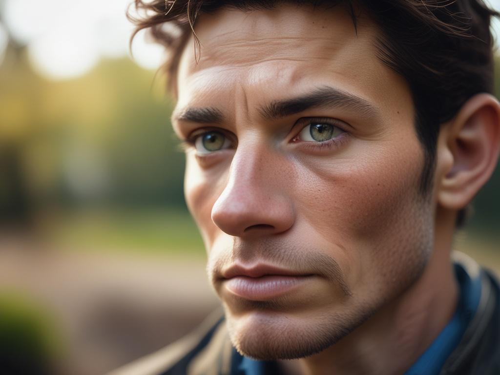 A hyper realistic close up shot of a person looking