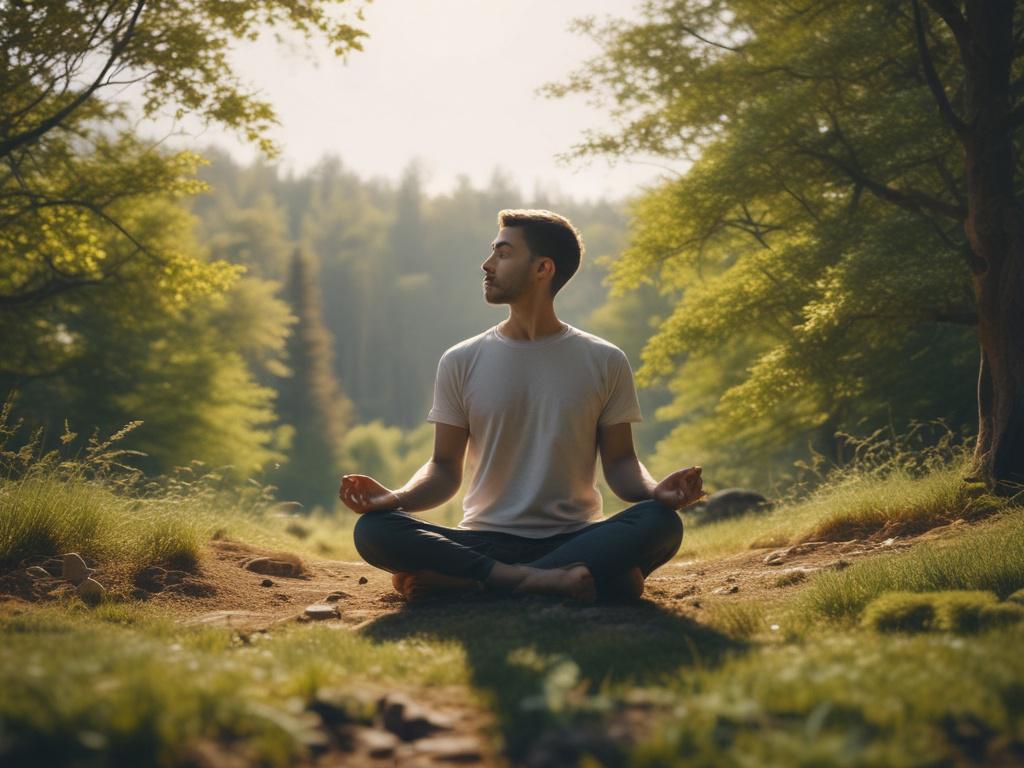 A close up shot of a person practicing mindfulness in