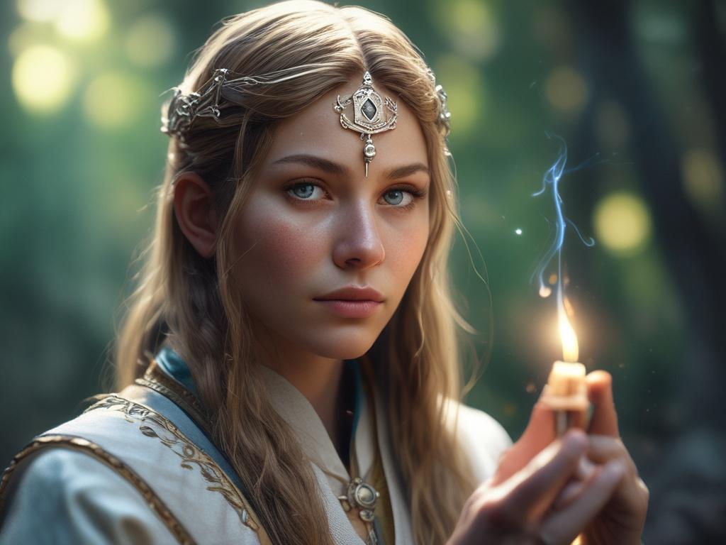 **AI Image Generation Prompt:**

Create a realistic high-resolution photograph featuring a single, enchanting spellcaster in a serene setting, symbolizing the theme "Harnessing the Power of Love Spells." 

**Composition:** Focus on a close-up shot of the spellcaster, using a 45mm f/1.2 lens style to create a soft bokeh effect in the background. The composition should be centered, conveying a sense of intimacy and connection with the viewer. 

**Subject Matter:** The spellcaster, a wise and compassionate ind