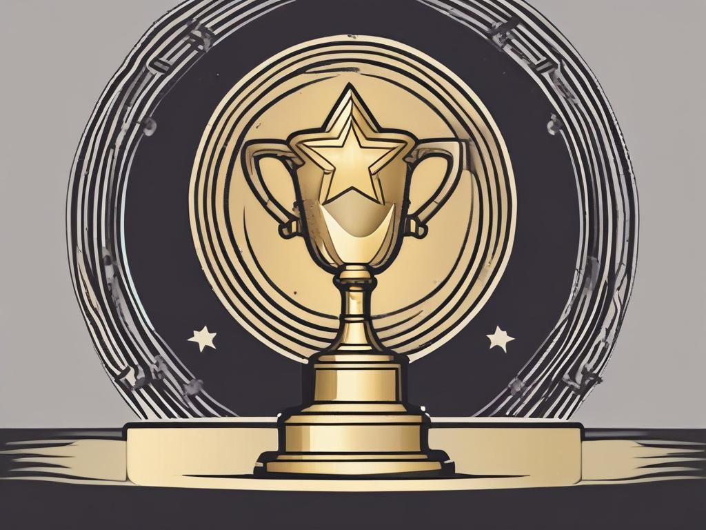A high-quality illustration of a golden trophy with a shining star on top, symbolizing excellence in psychic services. The trophy should be set on a simple pedestal, with a plain background that enhances the trophy's features, making it the focal point of the image. The trophy should have intricate designs carved into it, showcasing the elegance and prestige of the award.