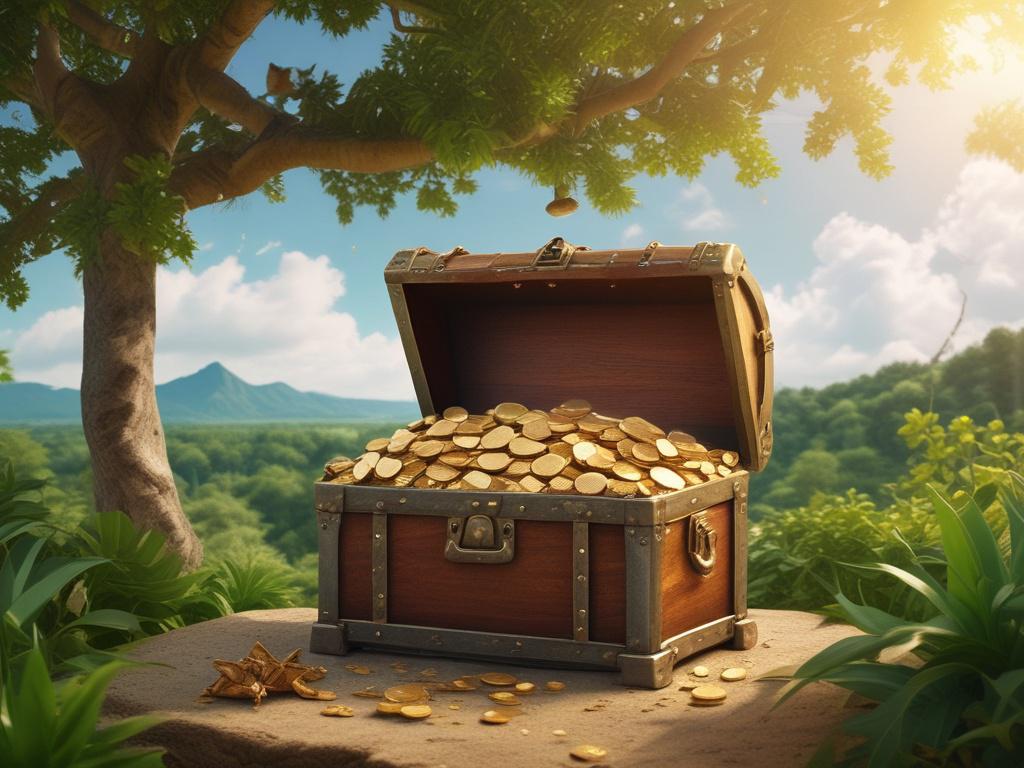 An inspiring scene featuring an open treasure chest overflowing with