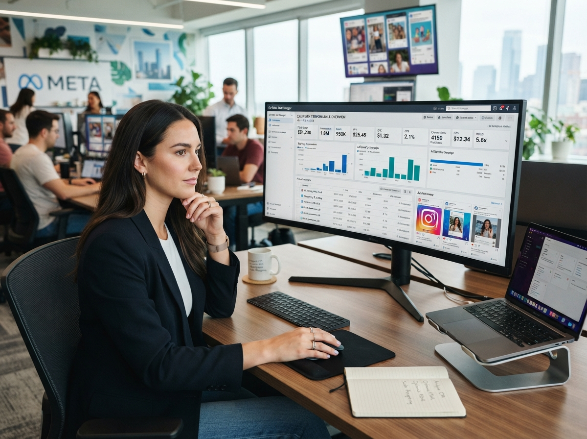Meta Ads Facebook Instagram marketing campaign dashboard with analytics and audience targeting