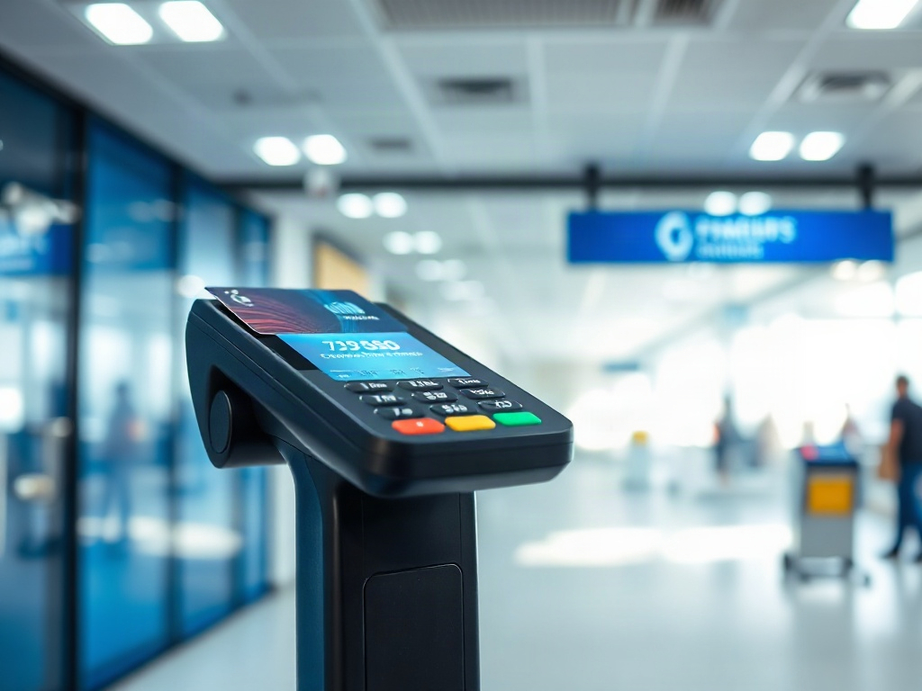 Professional payment processing terminal with credit card and financial transaction visualization