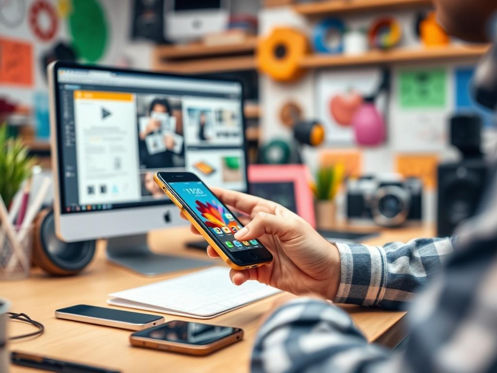 A close up shot of a mobile app developer working