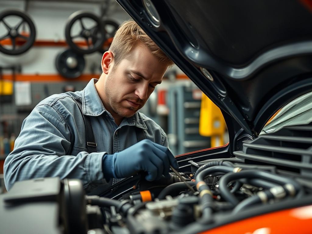 A hyper realistic close up shot of a mechanic working