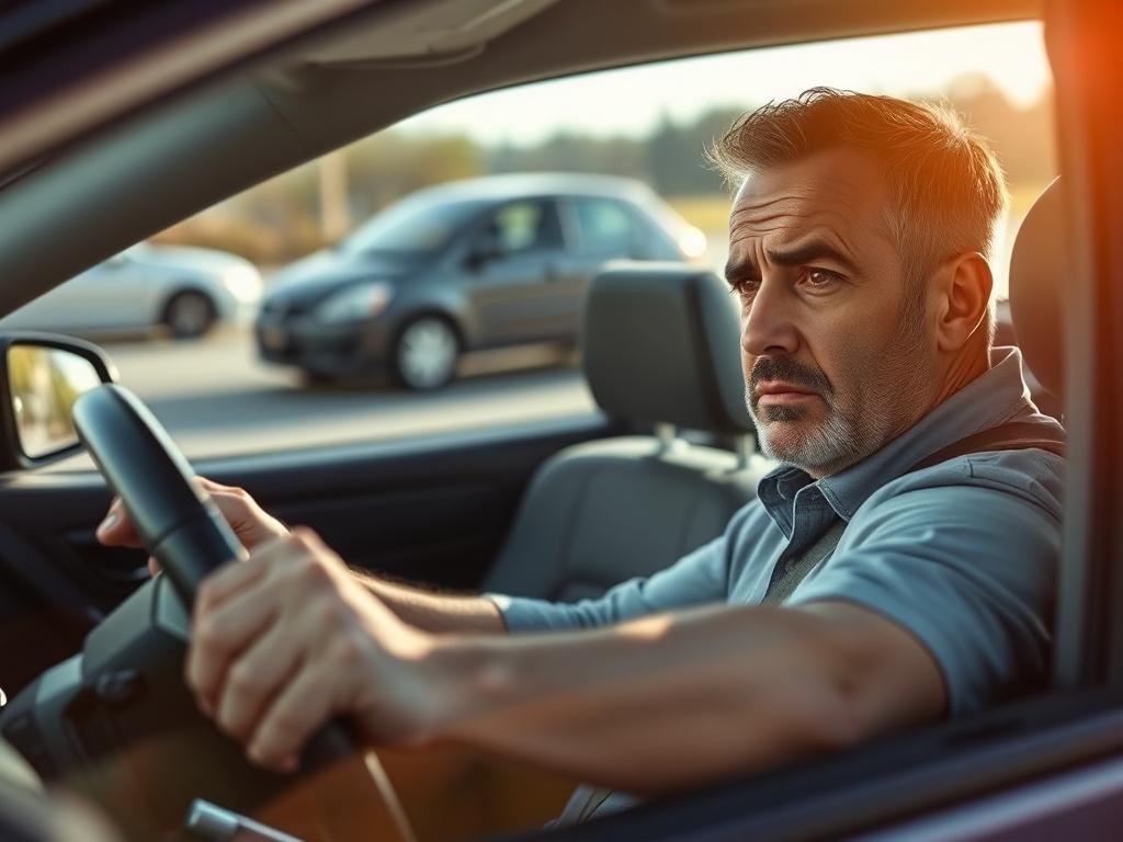 **AI Image Generator Prompt:**

Create a realistic high-resolution photo that visually represents the theme of the blog titled “5 Auto Insurance Mistakes That Can Cost You Thousands After an Accident.” The main subject of the image should be a stressed driver sitting in their car after a minor accident, exhibiting visible concern and confusion regarding their insurance situation. 

The driver, a middle-aged man with a worried expression, should be shown from a close-up perspective inside the car, emphasizin
