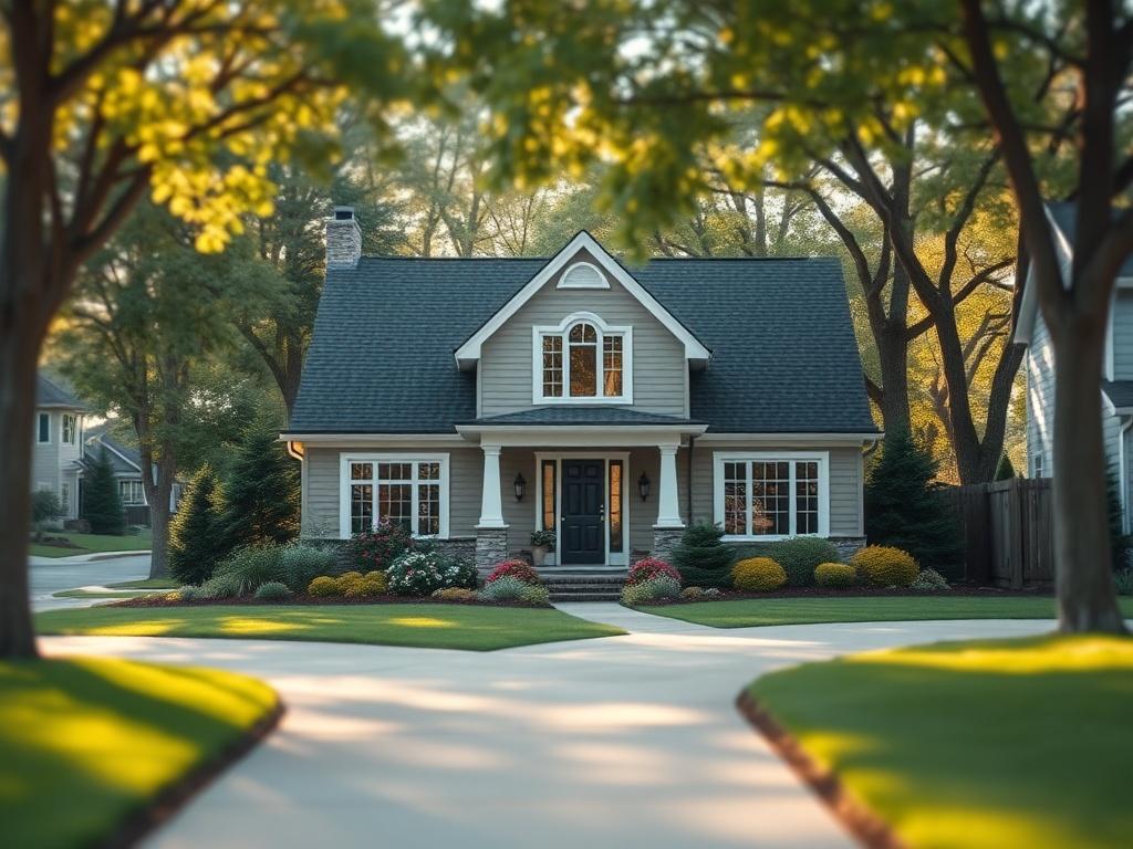 **AI Image Generation Prompt:**

Create a realistic high-resolution photo that captures the essence of the blog titled "The Rising Cost of Homeowners Insurance." The composition should be simple and clear, focusing on a single subject—an elegant, contemporary home. The house should showcase a well-manicured front yard with colorful flowers and lush grass, exuding a sense of comfort and security.

In the background, depict a serene suburban neighborhood with trees lining the street and soft, diffused sunligh