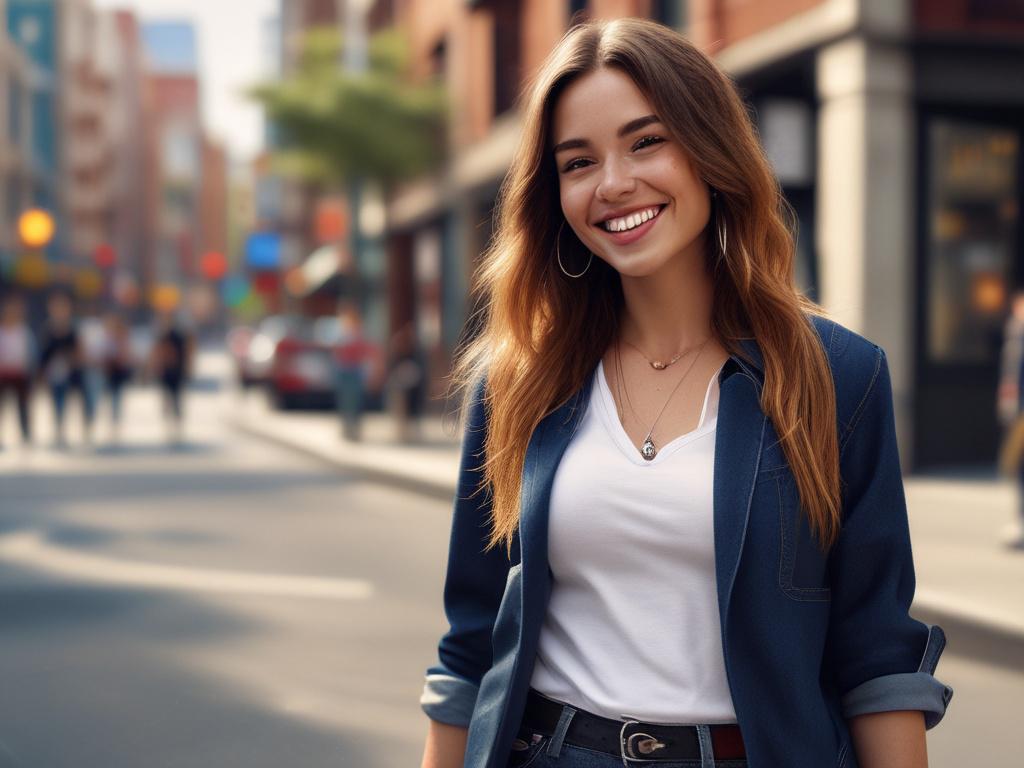 A lively escort laughing and enjoying a casual outing in