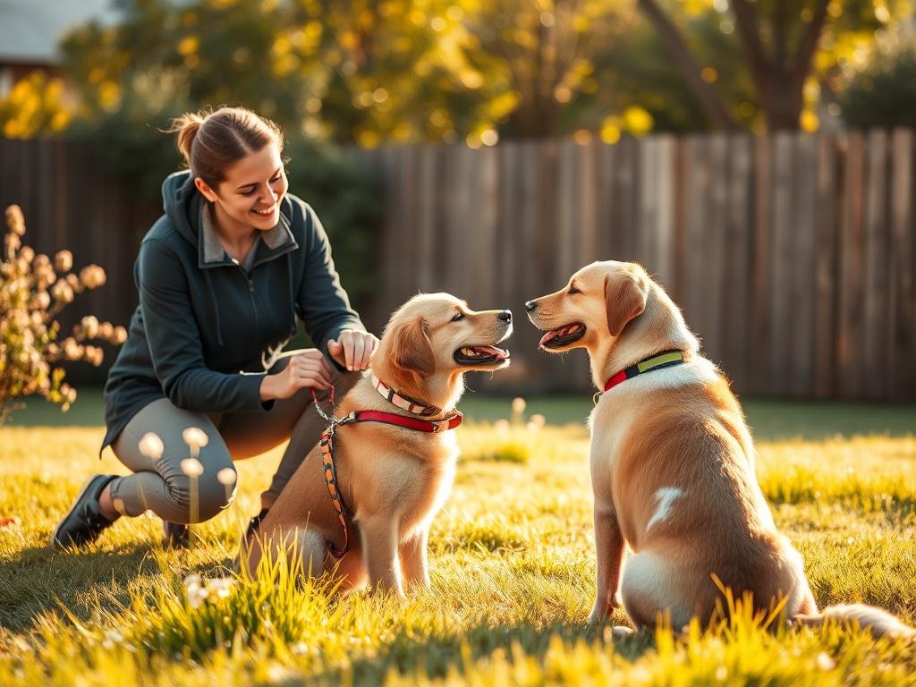A peaceful training session in a sunlit backyard, showcasing a