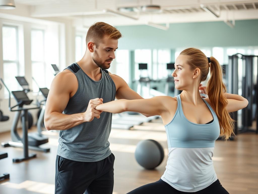 A personal trainer guiding a client through a hybrid workout