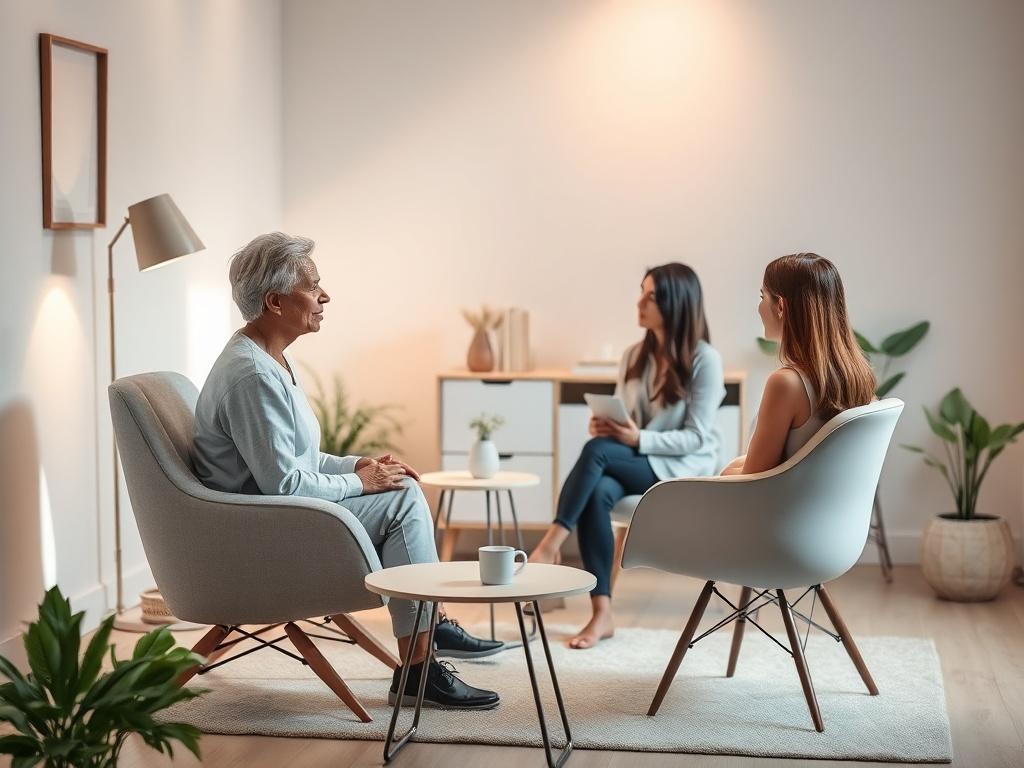 A serene office setting with a comfortable chair and a