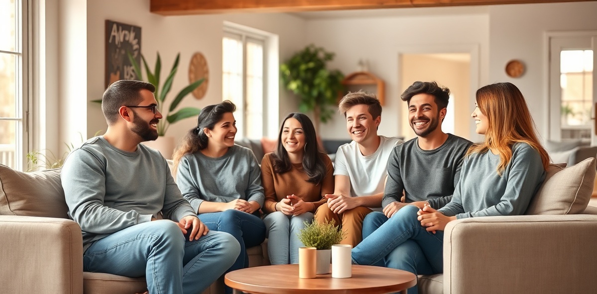 Young adults in a warm, welcoming shared living space