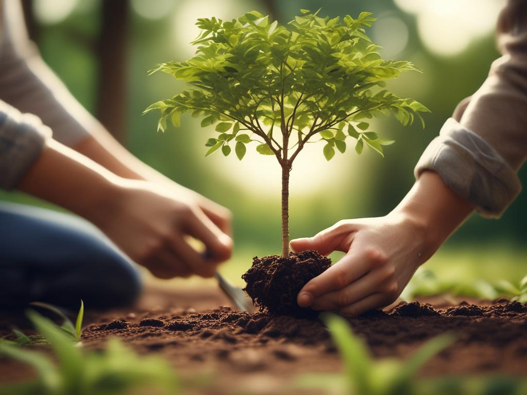 A hyper realistic close up shot of a person planting
