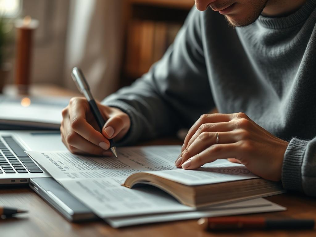 A close up shot of a person reading a manuscript