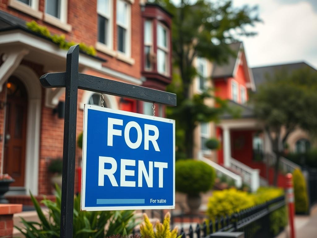 A close up shot of a ‘For Rent’ sign in