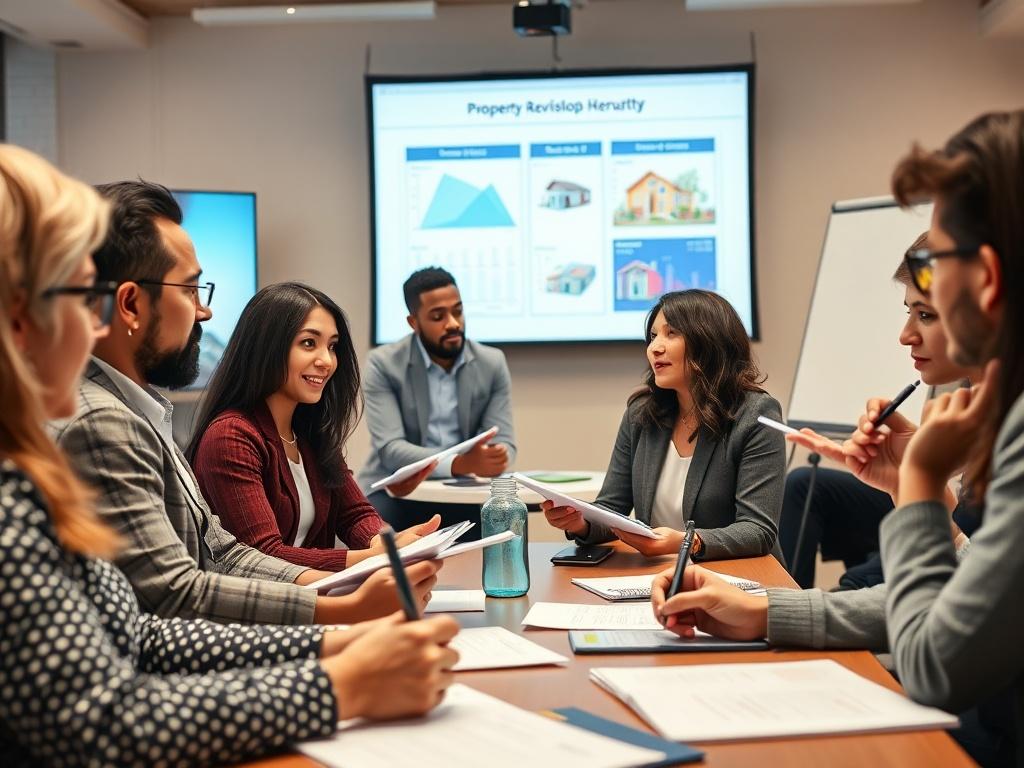 A focused shot of an engaging property development workshop, featuring
