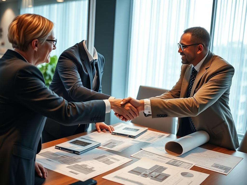 An inspiring image of a successful joint venture meeting, showcasing