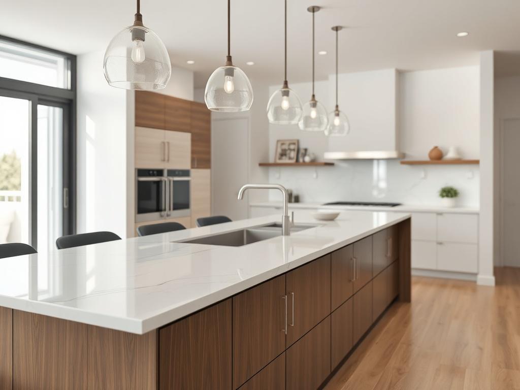 Prompt for AI Image Generator:

Create a realistic high-resolution photo that captures the essence of a blog titled "Top Renovation Tips to Maximize Property Value." The image should feature a modern, beautifully renovated room as the main subject, showcasing sleek, contemporary design elements that appeal to property investors. Focus on a single element—an elegantly styled kitchen island with high-quality finishes, such as polished marble countertops and gleaming stainless steel appliances.

The background