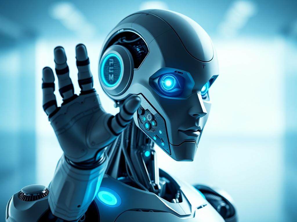 **Prompt for AI Image Generator:**

Create a highly detailed, realistic high-resolution photo that captures the essence of the blog titled "Optimisez vos agents IA avec AnimIA Force." The image should focus on a single subject—a modern, professional AI agent depicted as a humanoid robot. The robot should have a sleek, futuristic design, incorporating elements that suggest intelligence and competence, such as glowing blue eyes and intricate circuitry visible through a transparent section of its body.

The ba